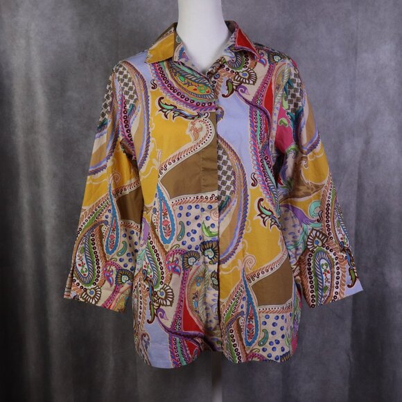 Hinson Wu Tops - Hinson Wu Xena Blouse Womens Small Brown Multicolor Paisley 3/4 Sleeve Preppy
